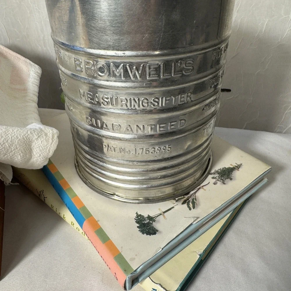 Bromwell Vintage Baking Set Sifter Cookie Cutters Flour Sack Silver Farmhouse